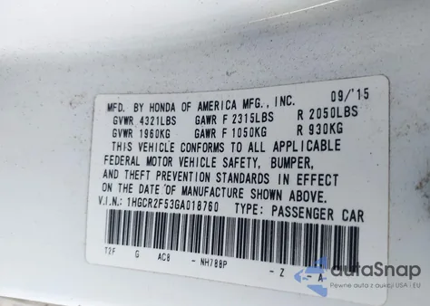 2016 Honda Accord Sport from USA, damaged, VIN 1HGCR2F53GA018760